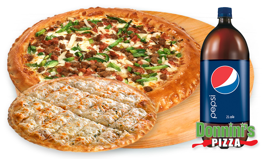 Large Works Pizza Medium Garlic Fingers and 2L Pop $36.95